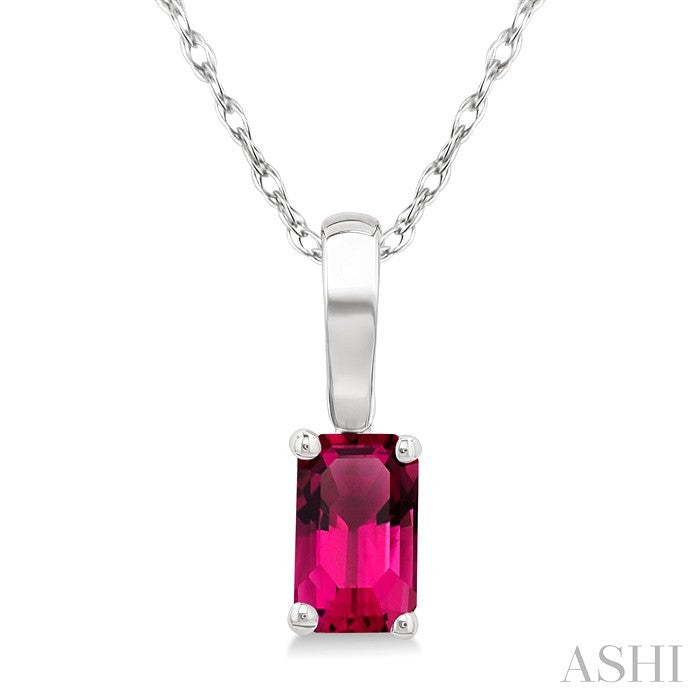 5X3 MM Octagon Shape Pink Tourmaline Semi-Precious Solitaire Pendant With Chain in 10K White Gold