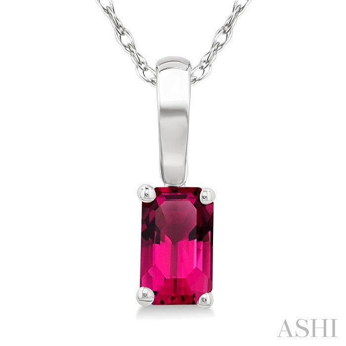 5X3 MM Octagon Shape Pink Tourmaline Semi-Precious Solitaire Pendant With Chain in 10K White Gold