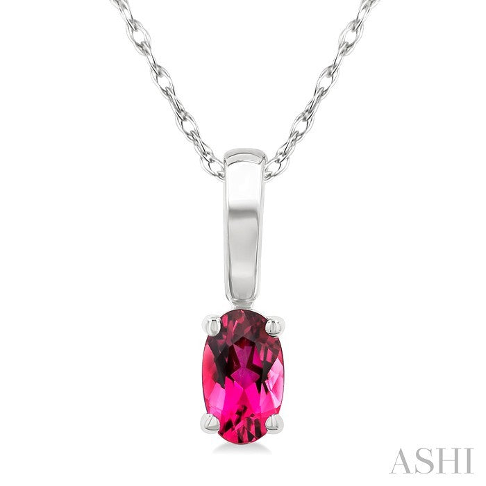 5X3 MM Oval Shape Pink Tourmaline Semi-Precious Solitaire Pendant With Chain in 10K White Gold