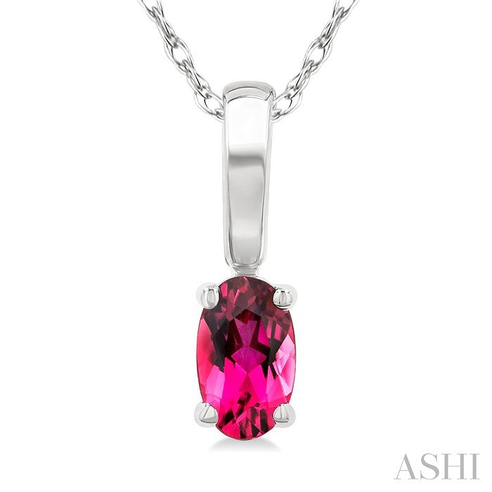 5X3 MM Oval Shape Pink Tourmaline Semi-Precious Solitaire Pendant With Chain in 10K White Gold