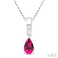 5X3 MM Pear Shape Pink Tourmaline Semi-Precious Solitaire Pendant With Chain in 10K White Gold