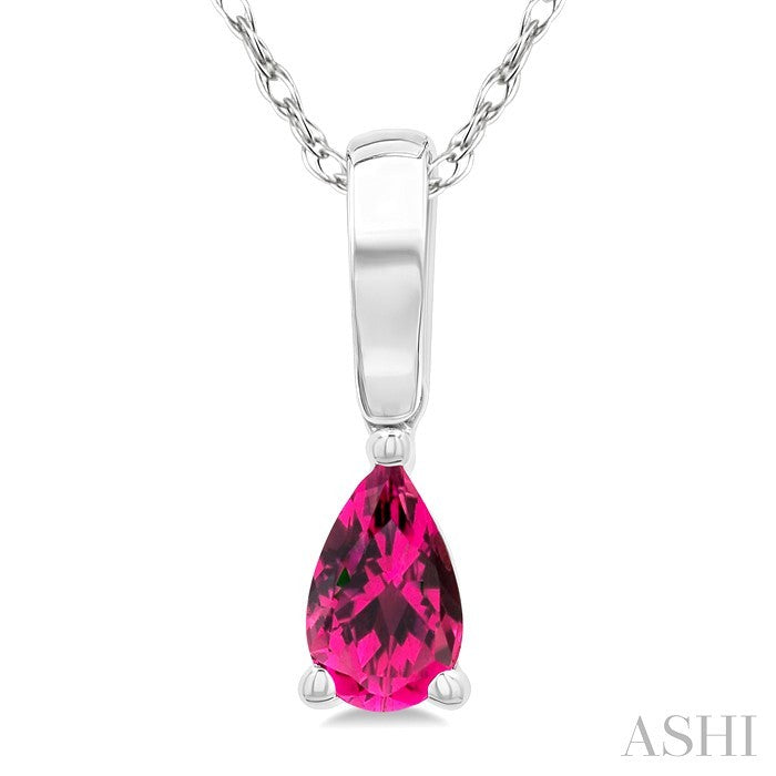 5X3 MM Pear Shape Pink Tourmaline Semi-Precious Solitaire Pendant With Chain in 10K White Gold
