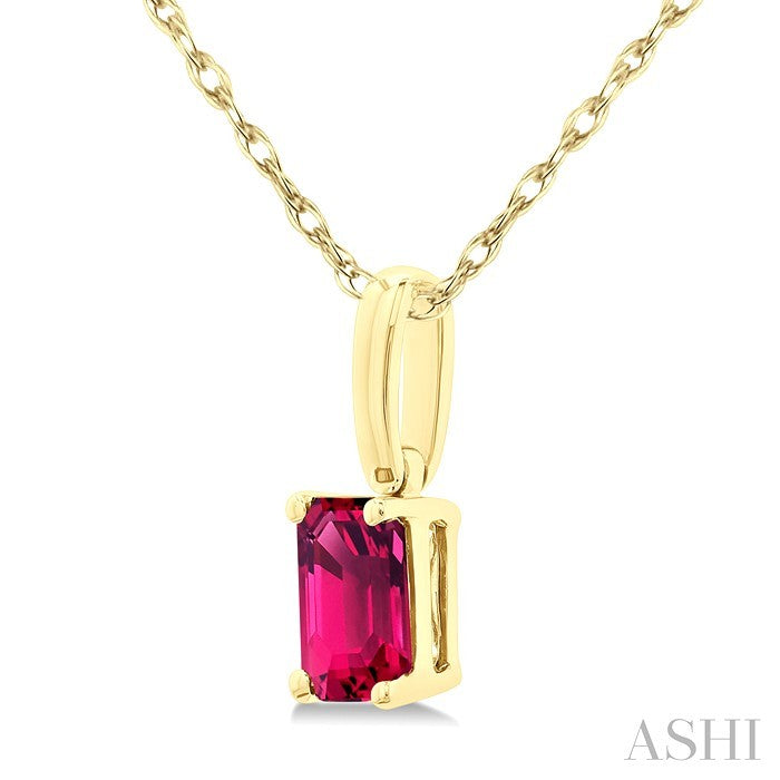 5X3 MM Octagon Shape Pink Tourmaline Semi-Precious Solitaire Pendant With Chain in 10K Yellow Gold