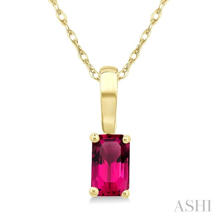 5X3 MM Octagon Shape Pink Tourmaline Semi-Precious Solitaire Pendant With Chain in 10K Yellow Gold