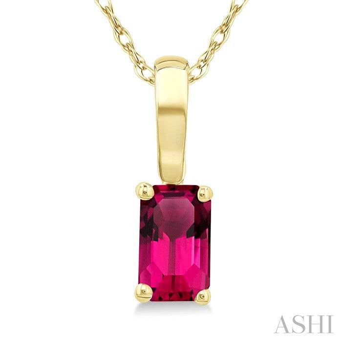 5X3 MM Octagon Shape Pink Tourmaline Semi-Precious Solitaire Pendant With Chain in 10K Yellow Gold
