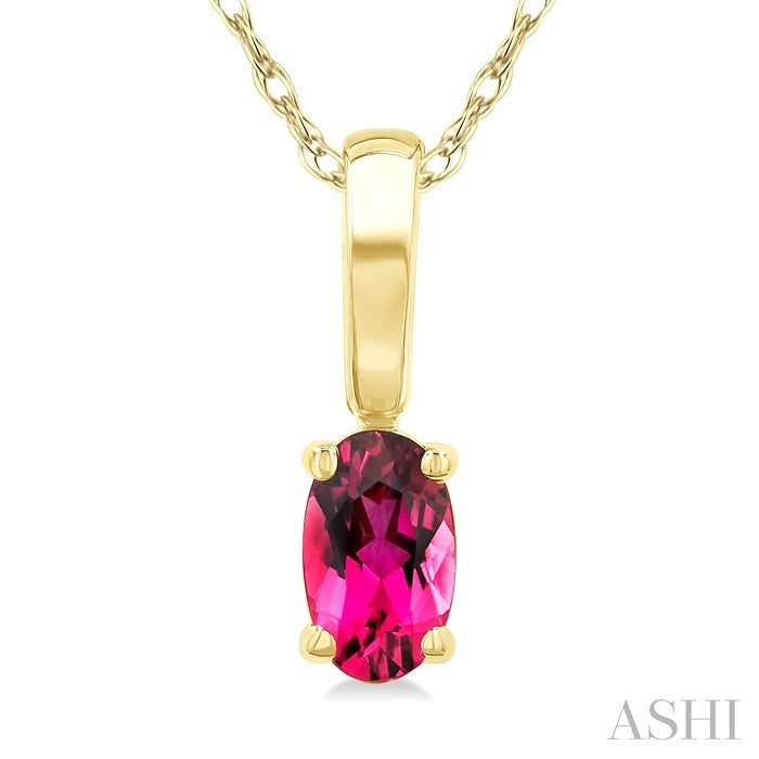 5X3 MM Oval Shape Pink Tourmaline Semi-Precious Solitaire Pendant With Chain in 10K Yellow Gold