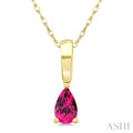 5X3 MM Pear Shape Pink Tourmaline Semi-Precious Solitaire Pendant With Chain in 10K Yellow Gold