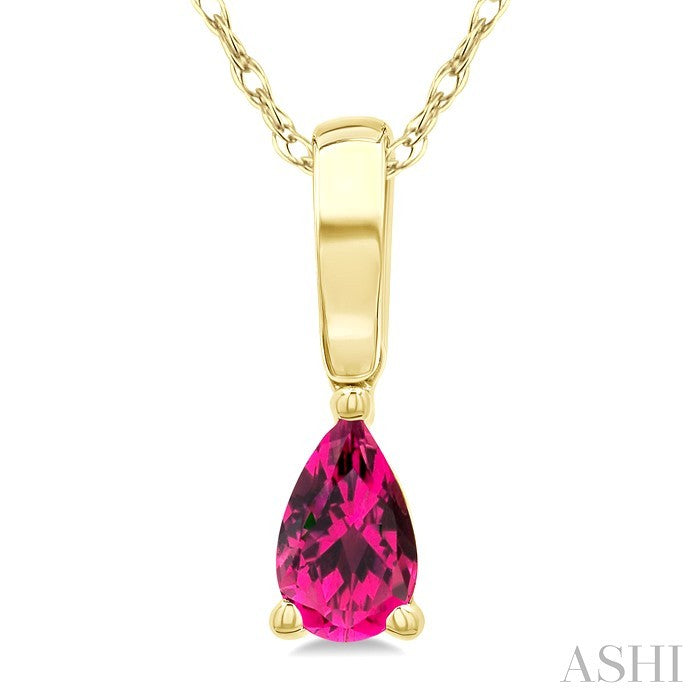 5X3 MM Pear Shape Pink Tourmaline Semi-Precious Solitaire Pendant With Chain in 10K Yellow Gold