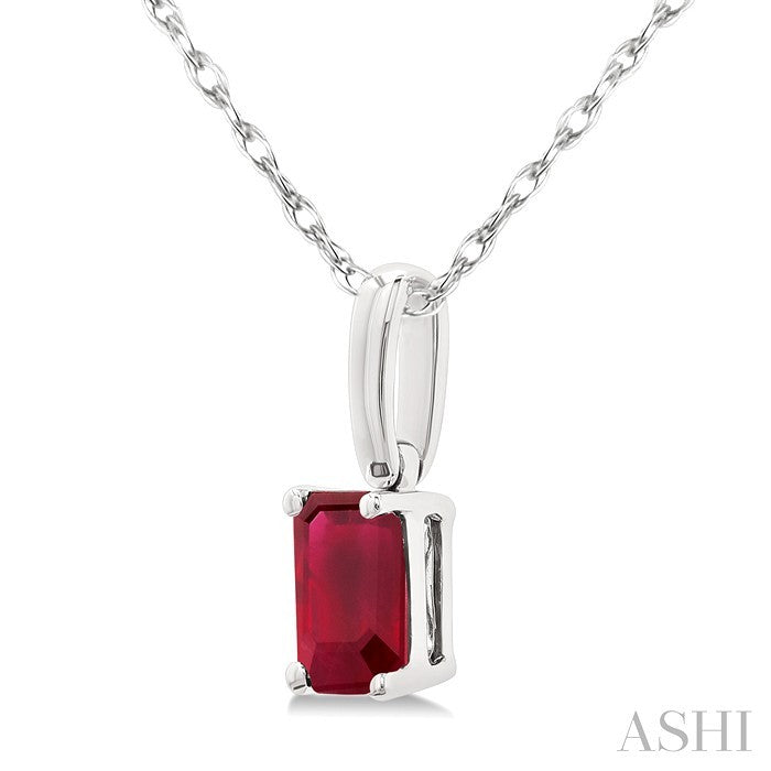 5X3 MM Octagon Shape Ruby Precious Solitaire Pendant With Chain in 10K White Gold