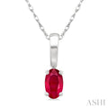 5X3 MM Oval Shape Ruby Precious Solitaire Pendant With Chain in 10K White Gold