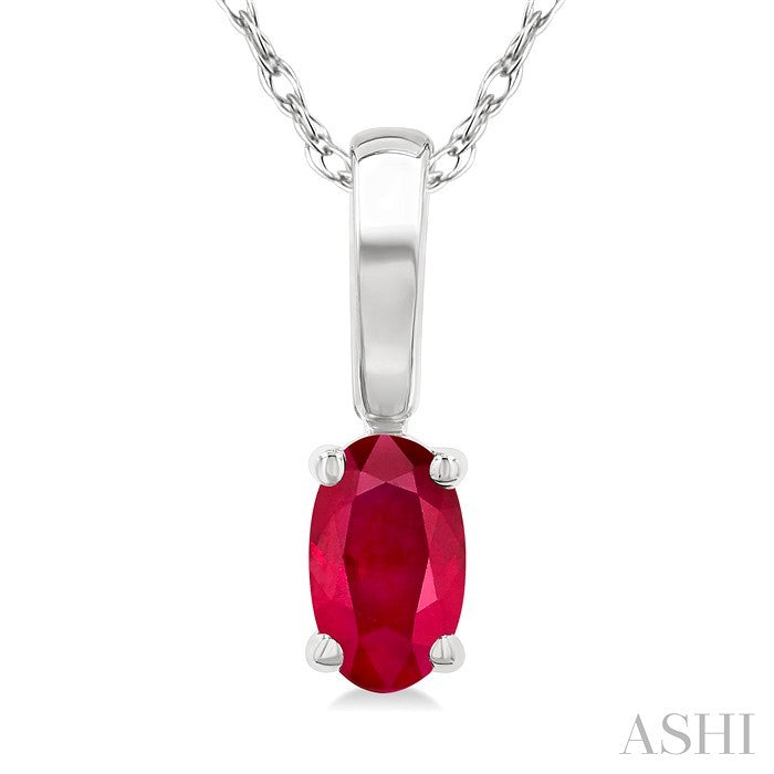 5X3 MM Oval Shape Ruby Precious Solitaire Pendant With Chain in 10K White Gold