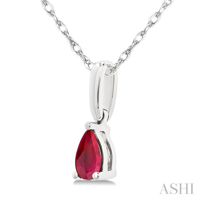 5X3 MM Pear Shape Ruby Precious Solitaire Pendant With Chain in 10K White Gold