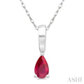 5X3 MM Pear Shape Ruby Precious Solitaire Pendant With Chain in 10K White Gold