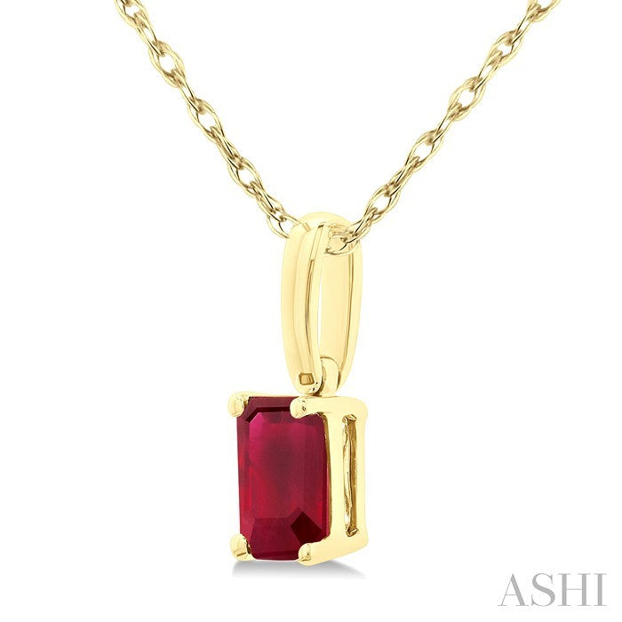 5X3 MM Octagon Shape Ruby Precious Solitaire Pendant With Chain in 10K Yellow Gold