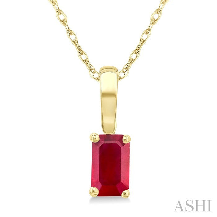 5X3 MM Octagon Shape Ruby Precious Solitaire Pendant With Chain in 10K Yellow Gold