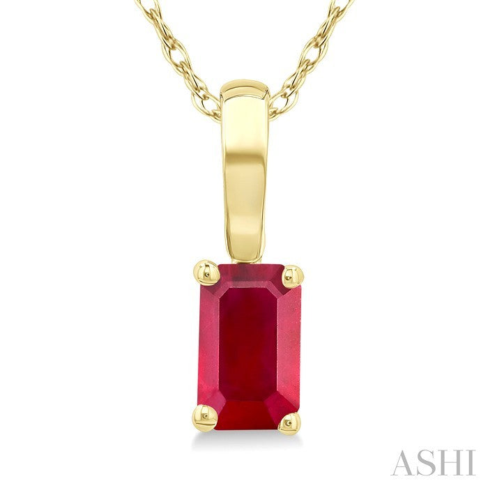 5X3 MM Octagon Shape Ruby Precious Solitaire Pendant With Chain in 10K Yellow Gold