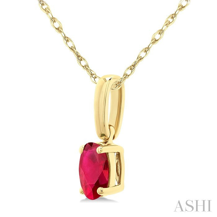 5X3 MM Oval Shape Ruby Precious Solitaire Pendant With Chain in 10K Yellow Gold