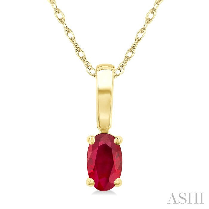 5X3 MM Oval Shape Ruby Precious Solitaire Pendant With Chain in 10K Yellow Gold