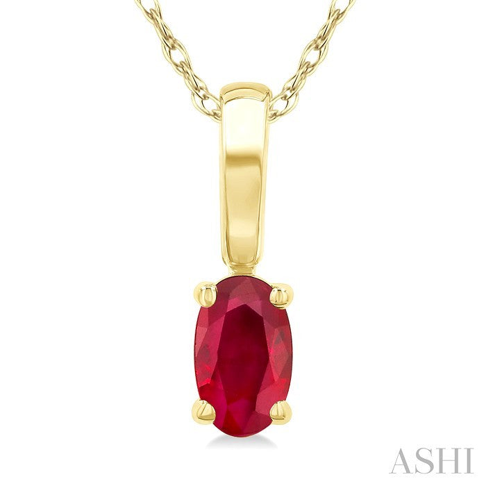 5X3 MM Oval Shape Ruby Precious Solitaire Pendant With Chain in 10K Yellow Gold