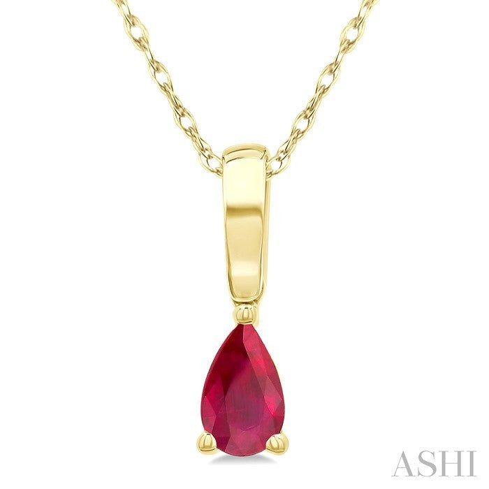 5X3 MM Pear Shape Ruby Precious Solitaire Pendant With Chain in 10K Yellow Gold