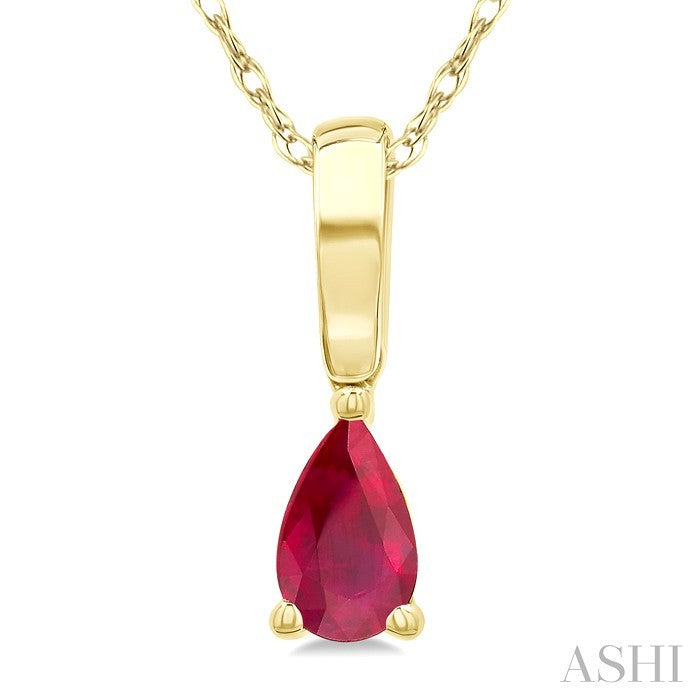 5X3 MM Pear Shape Ruby Precious Solitaire Pendant With Chain in 10K Yellow Gold