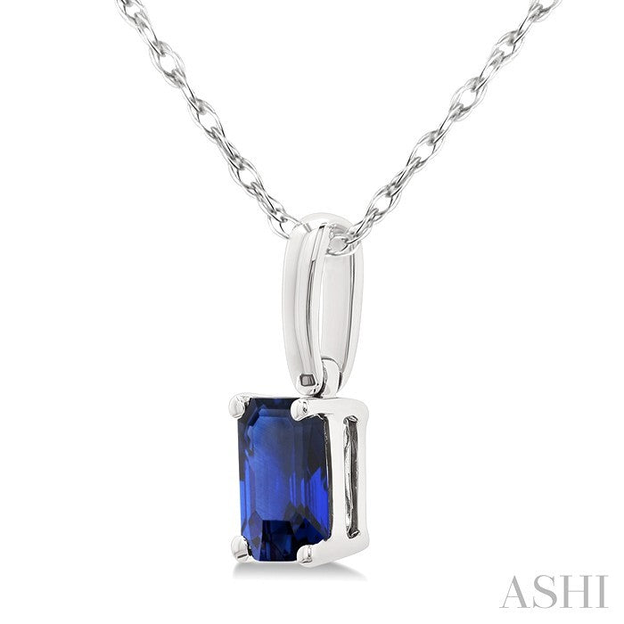 5X3 MM Octagon Shape Sapphire Precious Solitaire Pendant With Chain in 10K White Gold