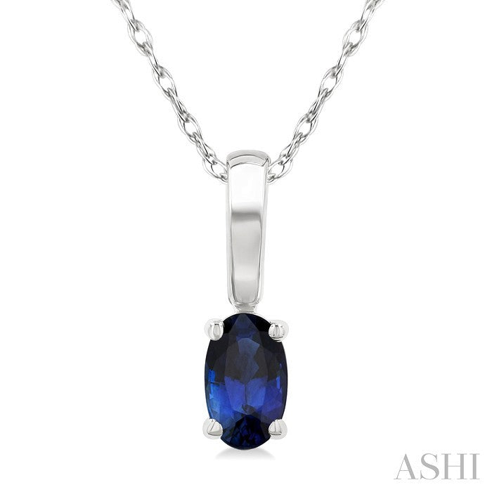 5X3 MM Oval Shape Sapphire Precious Solitaire Pendant With Chain in 10K White Gold