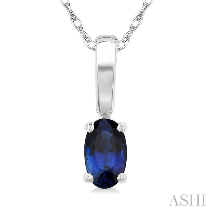 5X3 MM Oval Shape Sapphire Precious Solitaire Pendant With Chain in 10K White Gold
