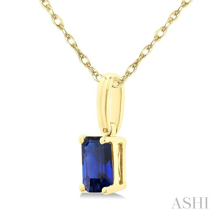 5X3 MM Octagon Shape Sapphire Precious Solitaire Pendant With Chain in 10K Yellow Gold
