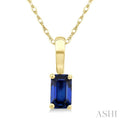 5X3 MM Octagon Shape Sapphire Precious Solitaire Pendant With Chain in 10K Yellow Gold
