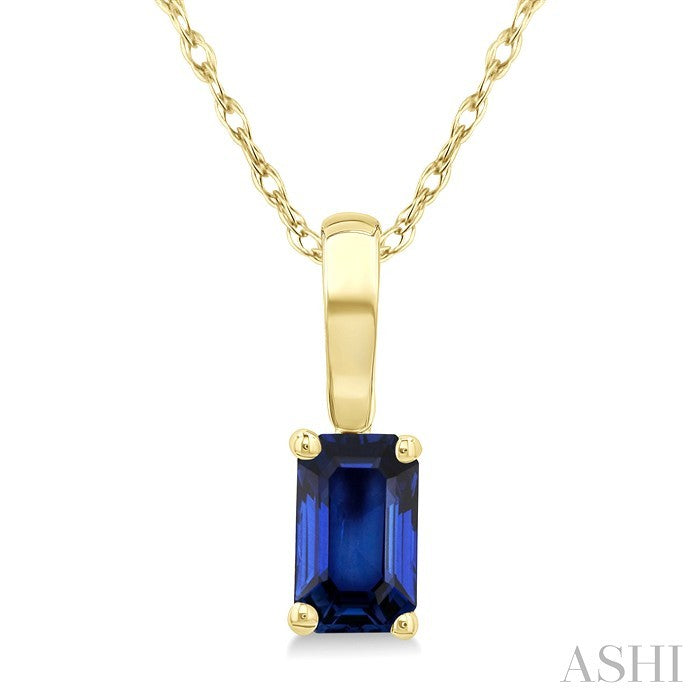 5X3 MM Octagon Shape Sapphire Precious Solitaire Pendant With Chain in 10K Yellow Gold