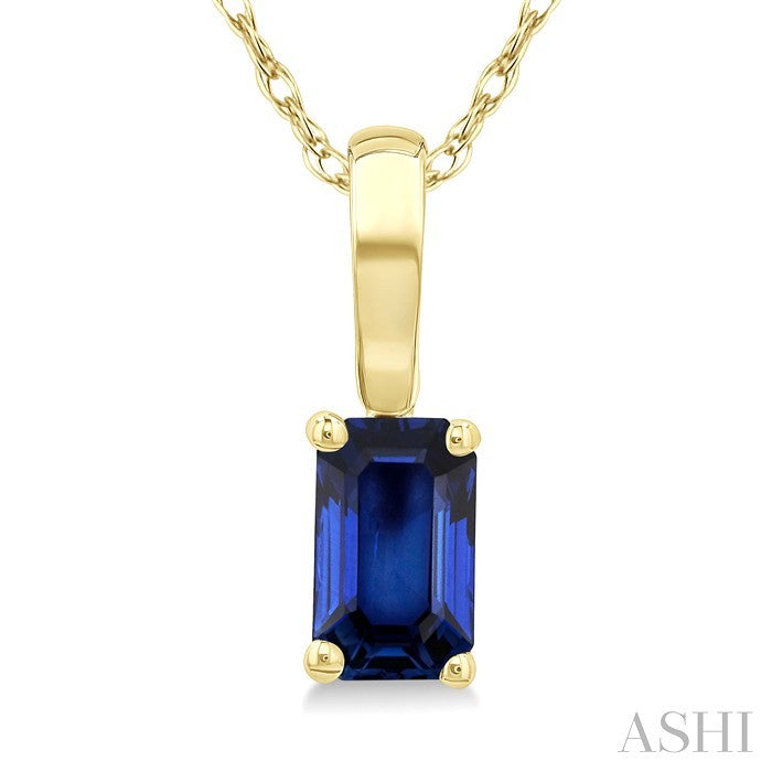 5X3 MM Octagon Shape Sapphire Precious Solitaire Pendant With Chain in 10K Yellow Gold