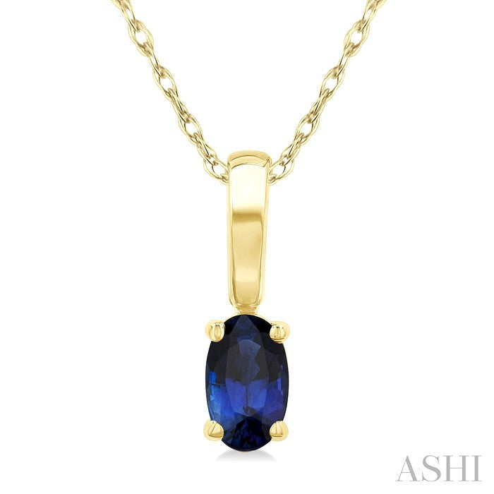 5X3 MM Oval Shape Sapphire Precious Solitaire Pendant With Chain in 10K Yellow Gold
