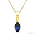 5X3 MM Oval Shape Sapphire Precious Solitaire Pendant With Chain in 10K Yellow Gold