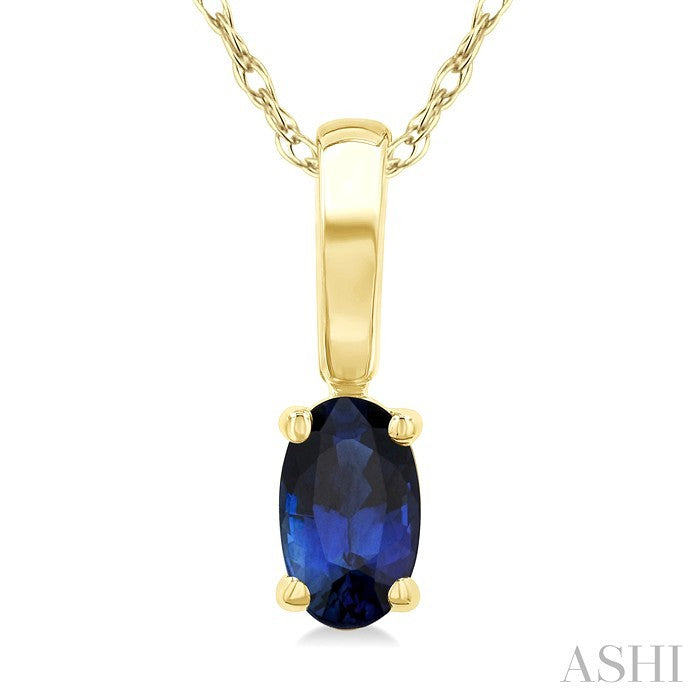 5X3 MM Oval Shape Sapphire Precious Solitaire Pendant With Chain in 10K Yellow Gold