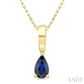 5X3 MM Pear Shape Sapphire Precious Solitaire Pendant With Chain in 10K Yellow Gold