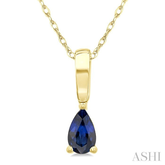 5X3 MM Pear Shape Sapphire Precious Solitaire Pendant With Chain in 10K Yellow Gold