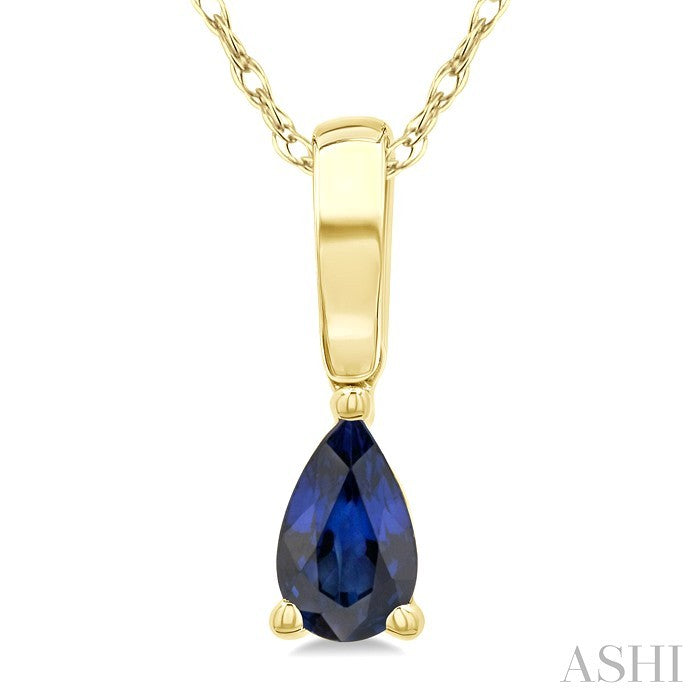 5X3 MM Pear Shape Sapphire Precious Solitaire Pendant With Chain in 10K Yellow Gold