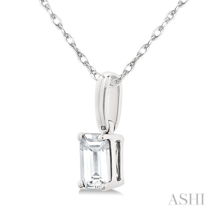 5X3 MM Octagon Shape White Topaz Semi-Precious Solitaire Pendant With Chain in 10K White Gold