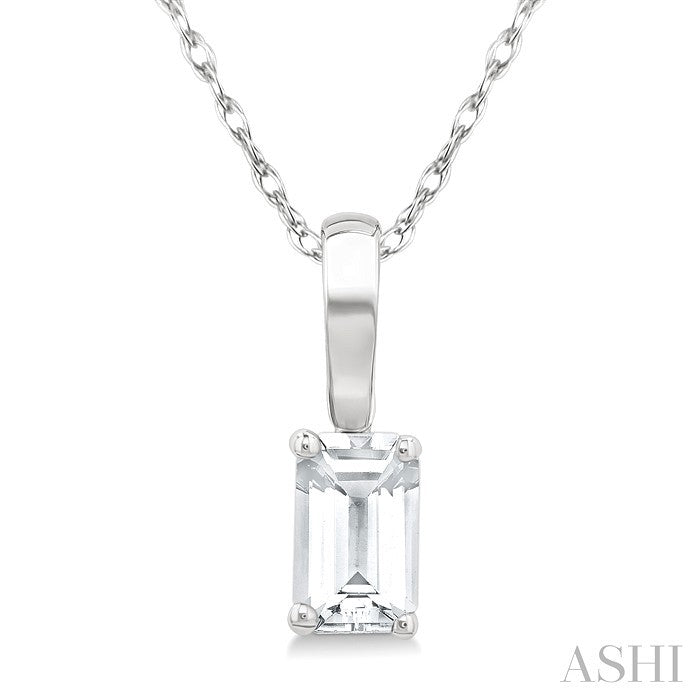5X3 MM Octagon Shape White Topaz Semi-Precious Solitaire Pendant With Chain in 10K White Gold