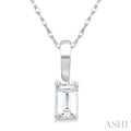 5X3 MM Octagon Shape White Topaz Semi-Precious Solitaire Pendant With Chain in 10K White Gold