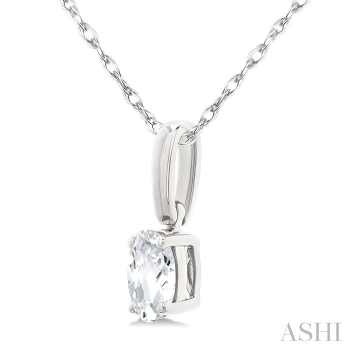 5X3 MM Oval Shape White Topaz Semi-Precious Solitaire Pendant With Chain in 10K White Gold