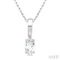 5X3 MM Oval Shape White Topaz Semi-Precious Solitaire Pendant With Chain in 10K White Gold