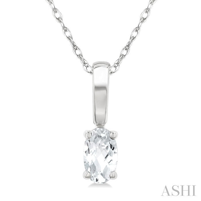 5X3 MM Oval Shape White Topaz Semi-Precious Solitaire Pendant With Chain in 10K White Gold