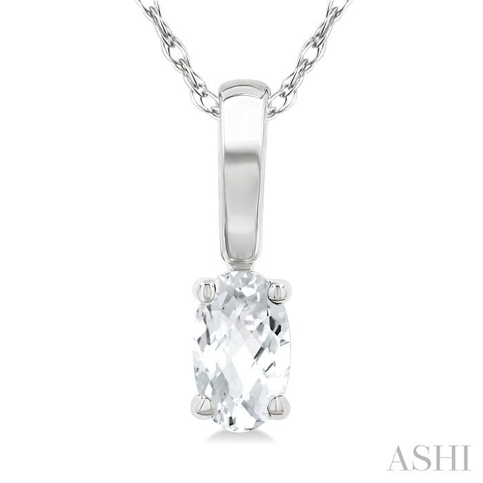 5X3 MM Oval Shape White Topaz Semi-Precious Solitaire Pendant With Chain in 10K White Gold