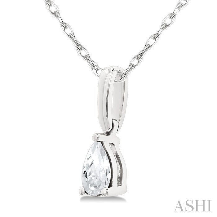 5X3 MM Pear Shape White Topaz Semi-Precious Solitaire Pendant With Chain in 10K White Gold