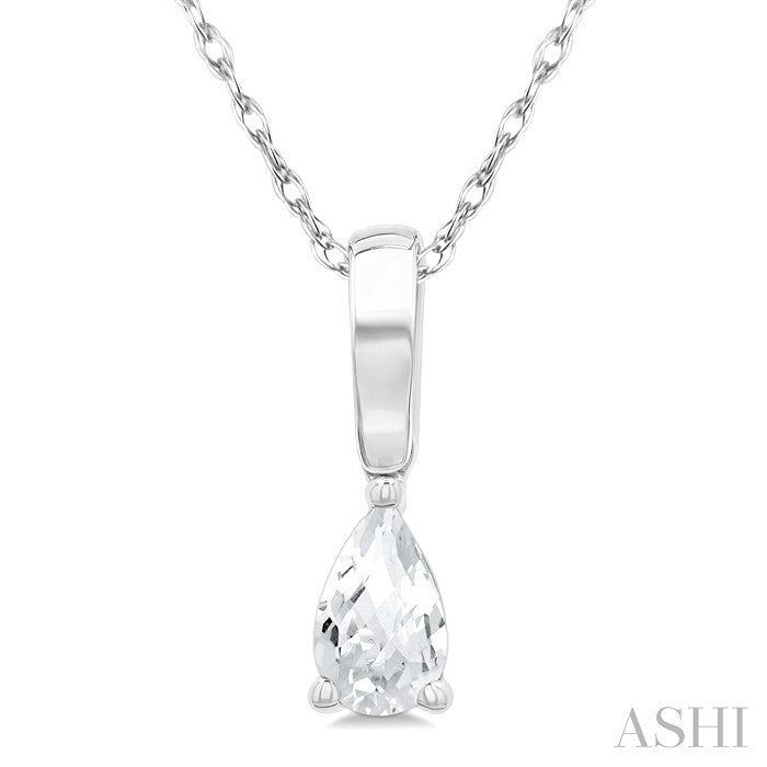 5X3 MM Pear Shape White Topaz Semi-Precious Solitaire Pendant With Chain in 10K White Gold