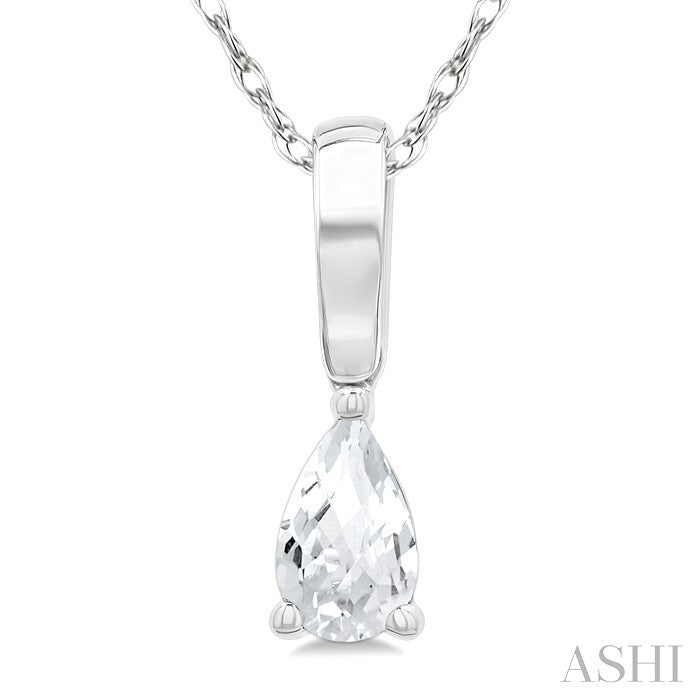 5X3 MM Pear Shape White Topaz Semi-Precious Solitaire Pendant With Chain in 10K White Gold