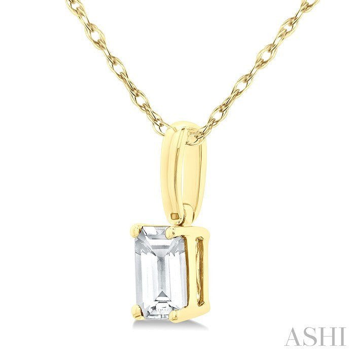 5X3 MM Octagon Shape White Topaz Semi-Precious Solitaire Pendant With Chain in 10K Yellow Gold