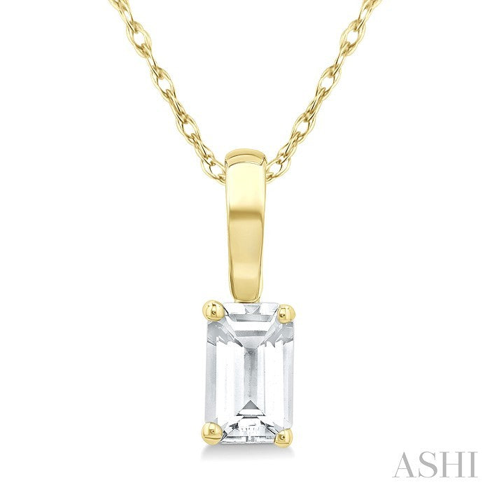 5X3 MM Octagon Shape White Topaz Semi-Precious Solitaire Pendant With Chain in 10K Yellow Gold